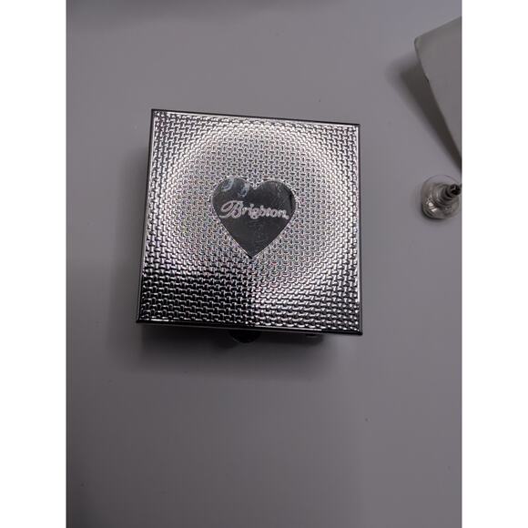 Brighton mother of pearl Pill Box w/ Mirror 4 Crystals 2 Sections Hinged Nice! - Picture 4 of 8